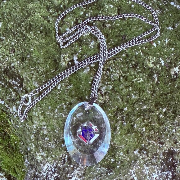 Knights Of Columbus Necklace City Of new York Silver Clear Etched Glass - Picture 3 of 3